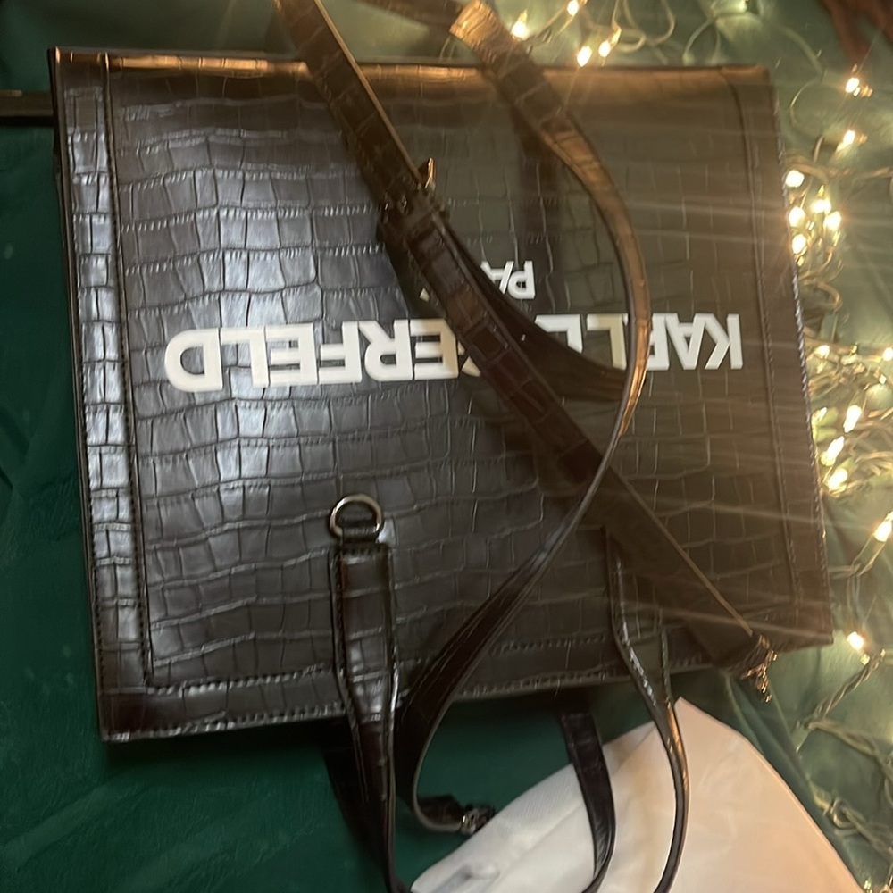 KARL LAGERFELD PARIS
Logo Croc Embossed Leather Two Way Tote - Picture 5 of 6